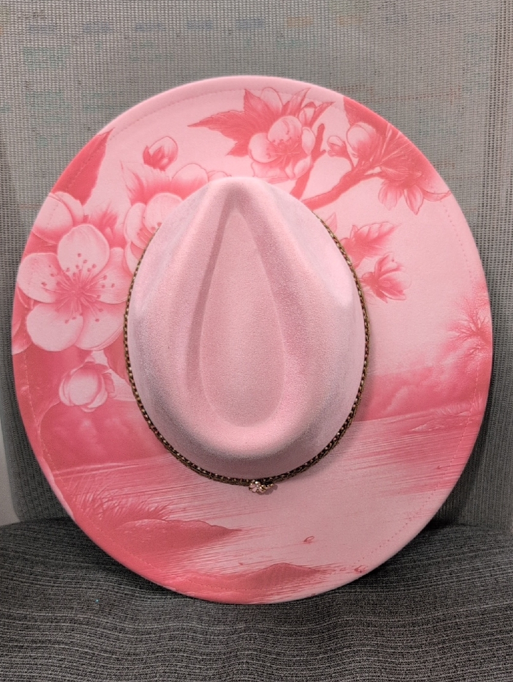 Cherry Blossom Burned Wide Brim Hat | Handcrafted Floral Western Boho Hat